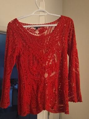 Express Red Lace Sheer Blouse